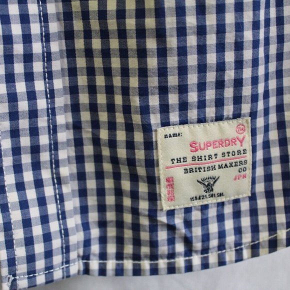 Superdry Mens Shirt Medium short sleeved cotton blue check excellent stunning - Picture 10 of 13